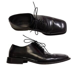 Via Spiga Dress Shoes 10.5 Black Square Toe Leather Lace Up Made in Italy 86